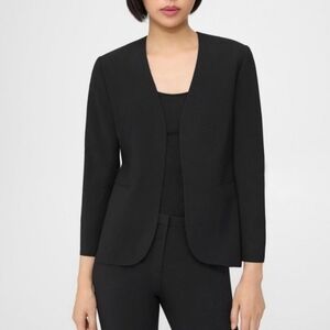 Theory Black Lindrayia Blazer in Good Wool 3/4 Sleeves Open Front Women Size 10